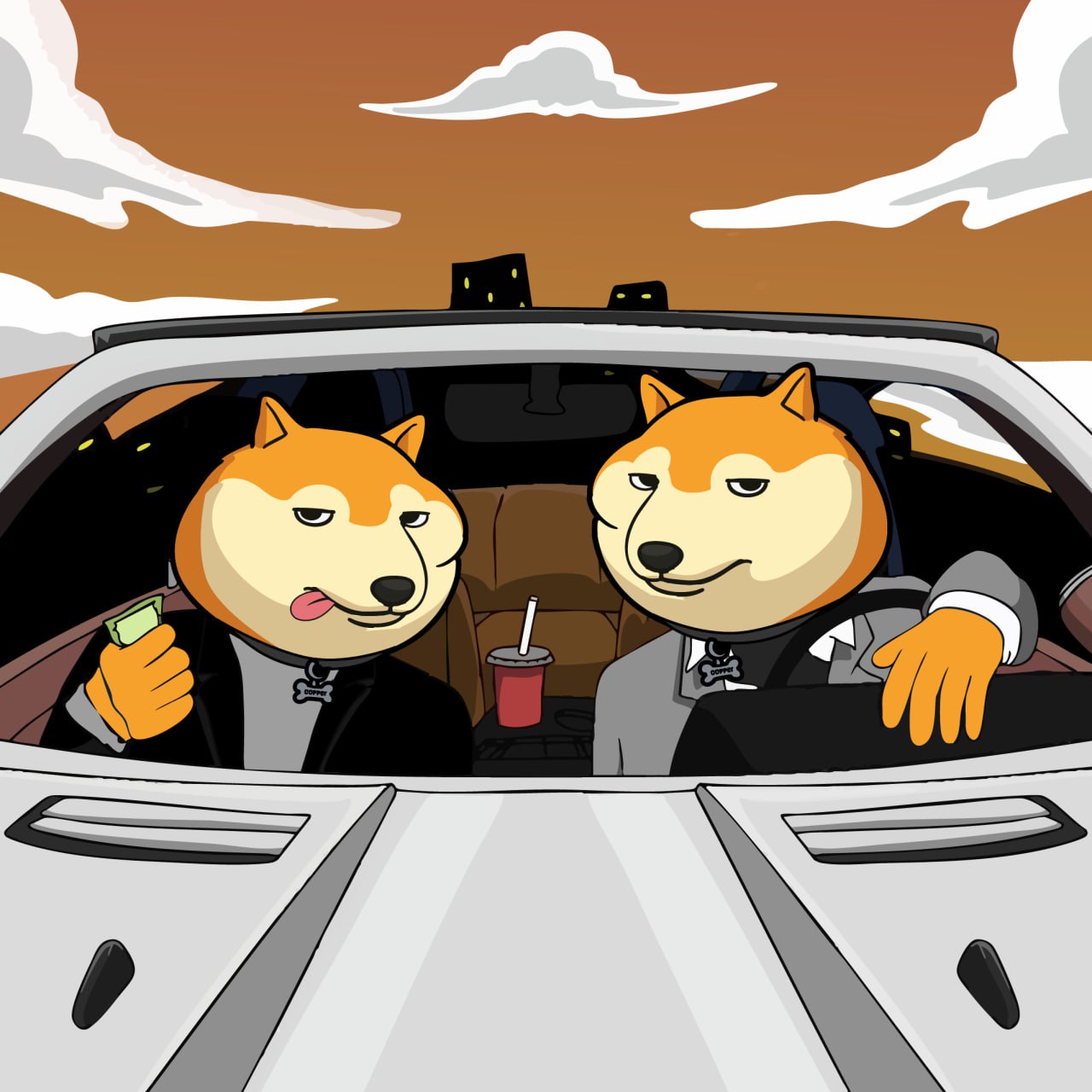 Copper dogs in convertible car