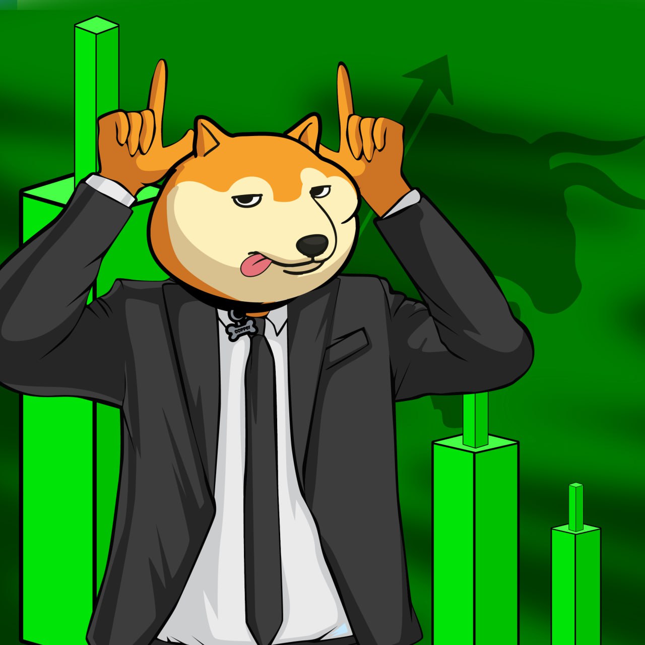 Copper with diamond hands gesture